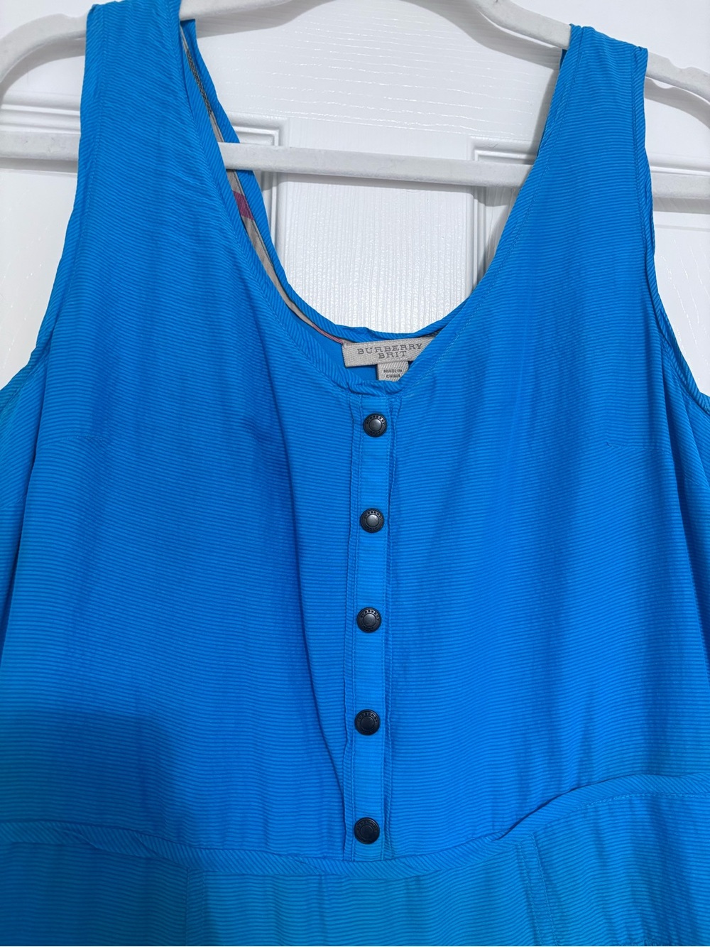 Burberry turquoise silk/ cotton blend dress with buttons - Picture 4 of 9